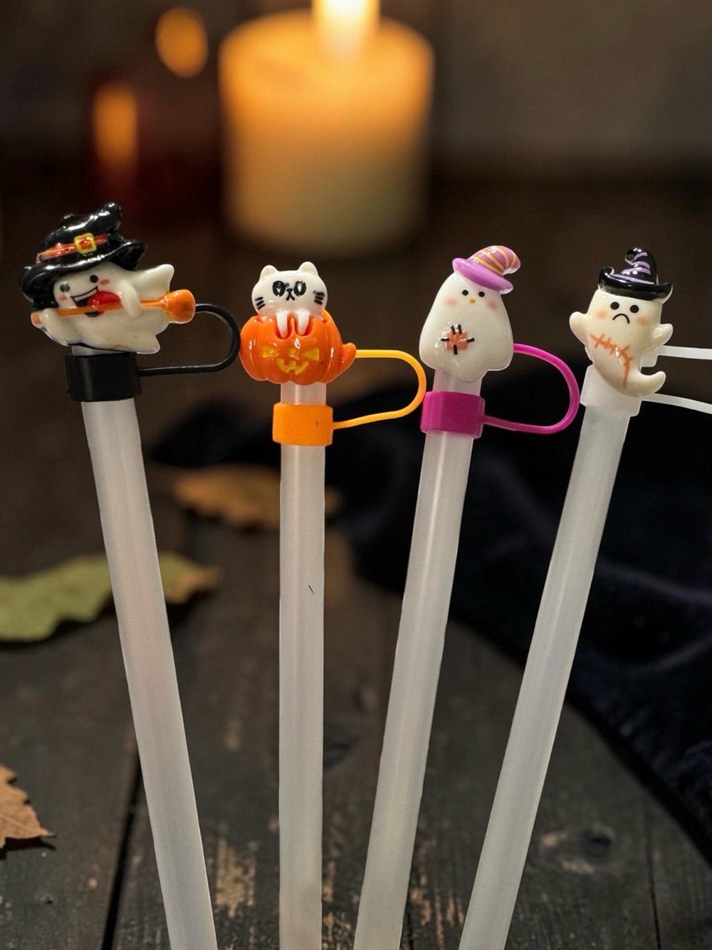 Halloween Straw Toppers - Ghost & Cat accessories 10 mm